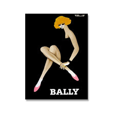 Load image into Gallery viewer, Bally Vintage Fashion Canvas Art Prints by Allthingscurated is a collection of bold and inspiring prints celebrating the Swiss luxury brand known for its men’s and women’s fashion and accessories. These unique art pieces are perfect for the fashionista’s dressing room or elegant living room. Featured here is the Lady in Black print.