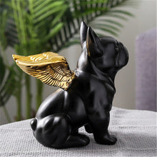 Load image into Gallery viewer, Angle Wings French Bulldog in black and gold ceramic from Allthingscurated.  Measuring 21cm or 8 inches in height, 14cm or 5.5 inches in length and 11cm or 4.3 inches in width.