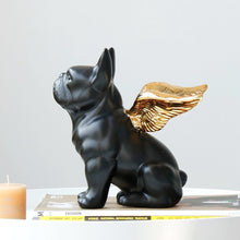 Load image into Gallery viewer, Angle Wings French Bulldog in black and gold ceramic from Allthingscurated.  Measuring 21cm or 8 inches in height, 14cm or 5.5 inches in length and 11cm or 4.3 inches in width.