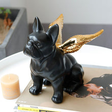 Load image into Gallery viewer, Angle Wings French Bulldog in black and gold ceramic from Allthingscurated.  Measuring 21cm or 8 inches in height, 14cm or 5.5 inches in length and 11cm or 4.3 inches in width.