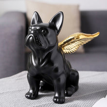 Load image into Gallery viewer, Angle Wings French Bulldog in black and gold ceramic from Allthingscurated.  Measuring 21cm or 8 inches in height, 14cm or 5.5 inches in length and 11cm or 4.3 inches in width.