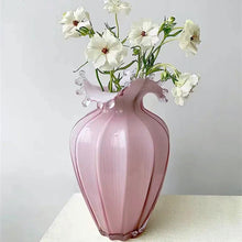 Load image into Gallery viewer, Anais Pink Beaded Vases by Allthingscurated are crafted from handblown glasses. Featuring a curvaceous body with an asymmetrical beaded rim that flares back like a collar.  Its captivating shape and romantic pink hue makes it a statement piece and a glamorous addition to your vase collection. Available in small and large size.