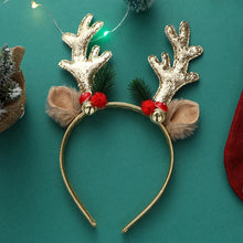 Load image into Gallery viewer, Add some sparkle to your holiday party with these Glittering Antler Christmas Headbands by Allthingscurated. Comes in 2 designs in Red or Gold. These beautiful accessories are perfect for hyping up the festive atmosphere.