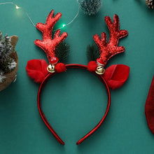 Load image into Gallery viewer, Add some sparkle to your holiday party with these Glittering Antler Christmas Headbands by Allthingscurated. Comes in 2 designs in Red or Gold. These beautiful accessories are perfect for hyping up the festive atmosphere.