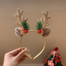 Load image into Gallery viewer, Add some sparkle to your holiday party with these Glittering Antler Christmas Headbands by Allthingscurated. Comes in 2 designs in Red or Gold. These beautiful accessories are perfect for hyping up the festive atmosphere.