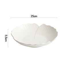 Load image into Gallery viewer, Audri Flower Serving Bowl by Allthingscurated featured a distinct flower design with petal edges and vivid texture surface in neutral white. The low bowl design comes in 3 sizes. Featured here is a medium size measuring 25cm or 9.8 inches in width and 5.5cm or 2 inches in height.