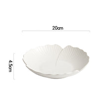 Load image into Gallery viewer, Audri Flower Serving Bowl by Allthingscurated featured a distinct flower design with petal edges and vivid texture surface in neutral white. The low bowl design comes in 3 sizes. Featured here is a small size measuring 20cm or 7.8 inches in width and 4.5cm or 1.8 inches in height.