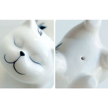 Load image into Gallery viewer, Petite Butterfly Orchid Porcelain by Allthingscurated is handmade with exquisite craftsmanship. Featuring beautiful, hand-painted blue butterfly orchids on white porcelain, the dainty design exudes an elegant charm and a touch of playfulness with its naughty and oh-so-cute expression. Small yet exquisite, it will charm any cat lovers and bring joy to any room.