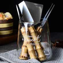 Load image into Gallery viewer, 4-piece Bamboo Cheese Knife Set by Allthingscurated.  Set includes a narrow plane knife, cheese fork, small spade and a flat cheese knife.  Handle is made of natural bamboo and knives of stainless steel.