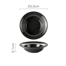 Load image into Gallery viewer, Kovan Ceramic Pasta/Soup Bowl by Allthingscurated is a stylish and functional bowl that offers versatility and practicality in usage. Perfectly sized for pasta, soups, stews, desserts and more. It’s a must-have addition to your dinnerware collection for all occasions from formal dining to everyday casual meals. Featured here is our Kovan Pasta Bowl in black.