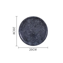 Load image into Gallery viewer, Marble Round Trays by Allthingscurated are crafted from natural marble stone that exude timeless beauty and elegance. The stylish trays are versatile and perfect additions to your home. Use it as a desk organizer, a vanity tray or simply as a serving tray. It holds everything you need with its functionality. Featured here is a black tray in 20cm or 7.8 inches.