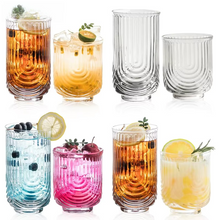 Load image into Gallery viewer, Brix U Design Drinking Glass by Allthingscurated is made of lead-free, high-quality glass and spots a sexy U shape ribbed pattern that provides a comfortable grip when holding. These glasses is the perfect combination of style and functionality, making it suitable for everyday use and a wide variety of beverage from iced café lattes to cocktails, juices and whiskeys. It’s also dishwasher-safe for easy cleaning. Comes in 370ml, 410ml and 430ml or, 12 ounce, 14 ounce and 14.5 ounce.