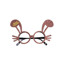 Load image into Gallery viewer, These Christmas Party Glasses by Allthingscurated are the perfect fun accessory for festive parties and gatherings during the holiday season. Their unique design and cheerful holiday style make them great props for creating memorable moments an happy Instagram posts to capture the joy of the season. Featured here is Bronze Bunny design.