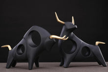 Load image into Gallery viewer, Brooklyn Bull Sculptures by Allthingscurated capture the elegance and dramatic aura of the auspicious animal in a sleek, modern design with matte black finish and gold-accented horns. A visually-appealing and timeless collection, it’s a fashionable piece to add to any contemporary home and spaces. And perfect as a gift for those with a Taurus horoscope or Chinese Ox zodiac sign.