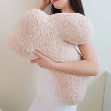 Load image into Gallery viewer, Cozy Teddy Bunny Pillow by Allthingscurated shaped like a cute bunny is sewn from soft, fluffy teddy fabric. The hug pillow is cute, cuddly and oh-so-cozy. Its playful shape will bring a quirky charm to any room. Available in white, sand, red and blue.