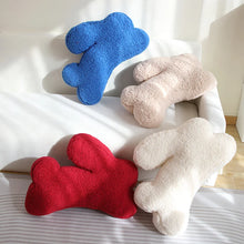 Load image into Gallery viewer, Cozy Teddy Bunny Pillow by Allthingscurated shaped like a cute bunny is sewn from soft, fluffy teddy fabric. The hug pillow is cute, cuddly and oh-so-cozy. Its playful shape will bring a quirky charm to any room. Available in white, sand, red and blue.