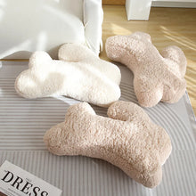 Load image into Gallery viewer, Cozy Teddy Bunny Pillow by Allthingscurated shaped like a cute bunny is sewn from soft, fluffy teddy fabric. The hug pillow is cute, cuddly and oh-so-cozy. Its playful shape will bring a quirky charm to any room. Available in white, sand, red and blue.