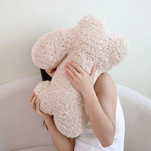 Load image into Gallery viewer, Cozy Teddy Bunny Pillow by Allthingscurated shaped like a cute bunny is sewn from soft, fluffy teddy fabric. The hug pillow is cute, cuddly and oh-so-cozy. Its playful shape will bring a quirky charm to any room. Available in white, sand, red and blue.
