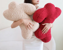 Load image into Gallery viewer, Cozy Teddy Bunny Pillow by Allthingscurated shaped like a cute bunny is sewn from soft, fluffy teddy fabric. The hug pillow is cute, cuddly and oh-so-cozy. Its playful shape will bring a quirky charm to any room. Available in white, sand, red and blue.