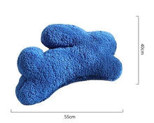 Load image into Gallery viewer, Cozy Teddy Bunny Pillow by Allthingscurated shaped like a cute bunny is sewn from soft, fluffy teddy fabric. The hug pillow is cute, cuddly and oh-so-cozy. Its playful shape will bring a quirky charm to any room. Pillow measures 55cm or 21.5 inches in length and 40cm or 15.6 inches in height.