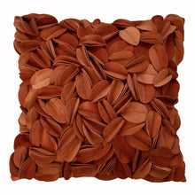 Load image into Gallery viewer, Spliced Petals Decorative Cushion Cover by Allthingscurated will create an elegant and luxurious atmosphere in your home. Each cover featured individually hand-sewn petals using splicing technique to create a unique layered texture, giving your interior an inviting but sophisticated touch. Mix and match easily with other cushions to for a stunning, textured effect. Featured here is the cover in Burnt Orange.