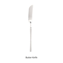 Load image into Gallery viewer, Bright Silver Stainless Steel flatware by Allthingscurated crafted from high-quality stainless steel with a forged construction ensures durability.  It has a bright silver mirror finish that will add a touch of elegance to any meal.  This is a Butter Knife.