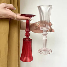 Load image into Gallery viewer, Cecily Flute Glasses by Allthingscurated feature a medieval-inspired vertical ridged design that provides a unique texture with an elegant touch. The long, sturdy stem ensures a steady hold while the jewel tones add a touch of sophistication to any celebration. Designed to complement your favorite wines, these glasses are perfect for entertaining and will brighten up any table.