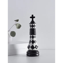 Load image into Gallery viewer, Checkered 6-piece Chess Set by Allthingscurated is both elegant and delightfully unique. Designed with a striking, graphic pattern in black and white, it adds a touch of sophistication to any space, whether your home décor style is modern or traditional. Made of porcelain, this decorative set is an ideal gift for any chess lovers.