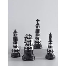 Load image into Gallery viewer, Checkered 6-piece Chess Set by Allthingscurated is both elegant and delightfully unique. Designed with a striking, graphic pattern in black and white, it adds a touch of sophistication to any space, whether your home décor style is modern or traditional. Made of porcelain, this decorative set is an ideal gift for any chess lovers.