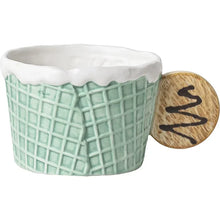 Load image into Gallery viewer, The Waffle Cup and Plate collection by Allthingscurated features a charming waffle pattern and whimsical biscuit design that will bring a smile to your breakfast. Each piece is hand painted on porcelain. Perfect for breakfast and tea time. Makes a great gift for any occasion. Cup and plate each comes in 4 designs to choose from. Featured here is cup with cookie handle in blue.