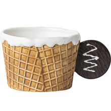 Load image into Gallery viewer, The Waffle Cup and Plate collection by Allthingscurated features a charming waffle pattern and whimsical biscuit design that will bring a smile to your breakfast. Each piece is hand painted on porcelain. Perfect for breakfast and tea time. Makes a great gift for any occasion. Cup and plate each comes in 4 designs to choose from. Featured here is cup with cookie handle in honey.