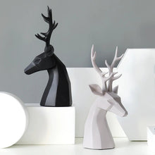 Load image into Gallery viewer, This beautiful Deer Head Bust sculpture is made of resin and comes available in 4 colors of black, white, gray and teal. Measuring 26cm or 10 inches in height and 11.5cm or 4.5 inches in width. This figurine spots a contemporary design with sculptural form inspired by Origami. This decorative piece will add timeless elegance to your space year-round. Perfect for festive tablescapes, mantels and shelves.
