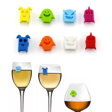 Load image into Gallery viewer, Demon Shape Glass Markers by Allthingscurated are made from high-quality and eco-friendly silicone. Designed in colorful demon shape faces, they look so fun and adorable. Come as a set in 4 designs and 8 different colors. They are the perfect solution for tagging and differentiating drinks for your guests.