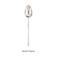 Load image into Gallery viewer, Bright Silver Stainless Steel flatware by Allthingscurated crafted from high-quality stainless steel with a forged construction ensures durability.  It has a bright silver mirror finish that will add a touch of elegance to any meal.  This is a Dessert Spoon.