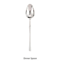 Load image into Gallery viewer, Bright Silver Stainless Steel flatware by Allthingscurated crafted from high-quality stainless steel with a forged construction ensures durability.  It has a bright silver mirror finish that will add a touch of elegance to any meal.  This is a Dinner Spoon.