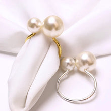 Load image into Gallery viewer, Faux Pearls Napkin Rings in a set of 6 by Allthingscurated are adorned with big and small pearls to create an overall look of elegance and sophistication. They are perfect for special occasions. Come available in 4 different color combinations.