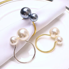 Load image into Gallery viewer, Faux Pearls Napkin Rings in a set of 6 by Allthingscurated are adorned with big and small pearls to create an overall look of elegance and sophistication. They are perfect for special occasions. Come available in 4 different color combinations.