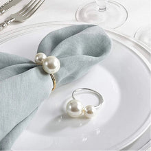 Load image into Gallery viewer, Faux Pearls Napkin Rings in a set of 6 by Allthingscurated are adorned with big and small pearls to create an overall look of elegance and sophistication. They are perfect for special occasions. Come available in 4 different color combinations.