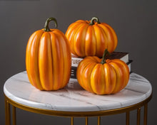 Load image into Gallery viewer, Faux Pumpkins Decor by Allthingscurated. These charming and realistic ornamental pumpkins come in 3 sizes. Perfect for your holidays and fall decoration, making your home extra cozy and warm this Thanksgiving and Halloween.