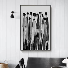 Load image into Gallery viewer, Modern Abstract Figure Art Canvas Print by Allthingscurated featured abstract human silhouettes in black and white is well suited for a contemporary and modern home with a minimalist vibe.
