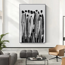 Load image into Gallery viewer, Modern Abstract Figure Art Canvas Print by Allthingscurated featured abstract human silhouettes in black and white is well suited for a contemporary and modern home with a minimalist vibe.