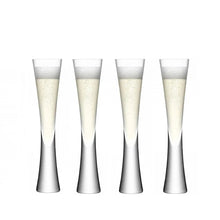 Load image into Gallery viewer, Combining style and functionality, Fion Champagne Flutes by Allthingscurated are hand-crafted from 100% lead-free crystal glass. These elegant flutes boast a sleek, modern, minimalistic design with a weighty base to provide stability and helps to maintain the temperature of your champagne. Comes in a set of 2 or 4 glasses. They are perfect for special occasion and make a stunning wedding gift. This is a 4-piece set.