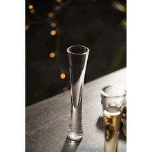 Load image into Gallery viewer, Combining style and functionality, Fion Champagne Flutes by Allthingscurated are hand-crafted from 100% lead-free crystal glass. These elegant flutes boast a sleek, modern, minimalistic design with a weighty base to provide stability and helps to maintain the temperature of your champagne. Comes in a set of 2 or 4 glasses. They are perfect for special occasion and make a stunning wedding gift.