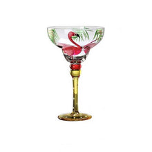 Load image into Gallery viewer, Ibiza Party Cocktail Glasses by Allthingscurated are available in 7 eclectic designs. Each cup is hand-painted and hand drawn to reflect its individual personality and creativity. Each cup has a capacity of 270ml or 9 ounce.  Featured here is Flamingo design.