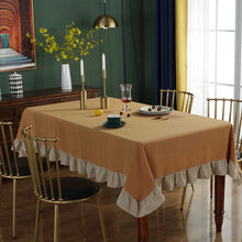 Load image into Gallery viewer, Introducing Ruffled Cotton Tablecloth by Allthingscurated. Made from 100% cotton, our tablecloth exudes French country charm with its romantic, frilly ruffles. With the perfect balance of decorative and laid-back, they have a welcoming and comforting vibe. Available in 8 solid colors.