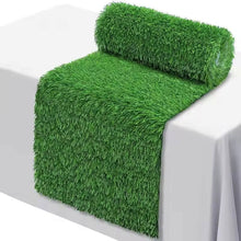 Load image into Gallery viewer, Faux Grass Table Runner by Allthingscurated is the perfect decorative piece to spice up your table settings for spring, summer and easter.  Featuring tufted grass for a realistic look, this runner is a must-have for garden-themed gatherings or outdoor parties. You can also decorate your patio and balcony with this fun and versatile decorative piece for a touch of nature indoor. Comes in 3 different sizes.