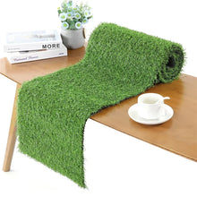 Load image into Gallery viewer, Faux Grass Table Runner by Allthingscurated is the perfect decorative piece to spice up your table settings for spring, summer and easter.  Featuring tufted grass for a realistic look, this runner is a must-have for garden-themed gatherings or outdoor parties. You can also decorate your patio and balcony with this fun and versatile decorative piece for a touch of nature indoor. Comes in 3 different sizes.