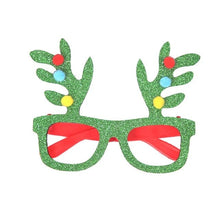 Load image into Gallery viewer, These Christmas Party Glasses by Allthingscurated are the perfect fun accessory for festive parties and gatherings during the holiday season. Their unique design and cheerful holiday style make them great props for creating memorable moments an happy Instagram posts to capture the joy of the season. Featured here is Green Pom Pom Antler design.