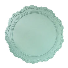 Load image into Gallery viewer, Embossed Lace Round Silicone Placemat by Allthingscurated are expertly crafted from high-quality, food-grade silicone. Available in 7 trendy colors with an embossed lace pattern, this placemat adds texture and charm to your dining table, making your meals more presentable effortlessly stylish. Featured here is placemat in Green.