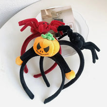 Load image into Gallery viewer, Featuring 3 cute designs, Plush Halloween Headbands by Allthingscurated blend comfort with style. They add a charming touch to your costume and create joyful photo moments to capture the festive spirit.
Halloween-themed headbands with spider and pumpkin design on a white surface.